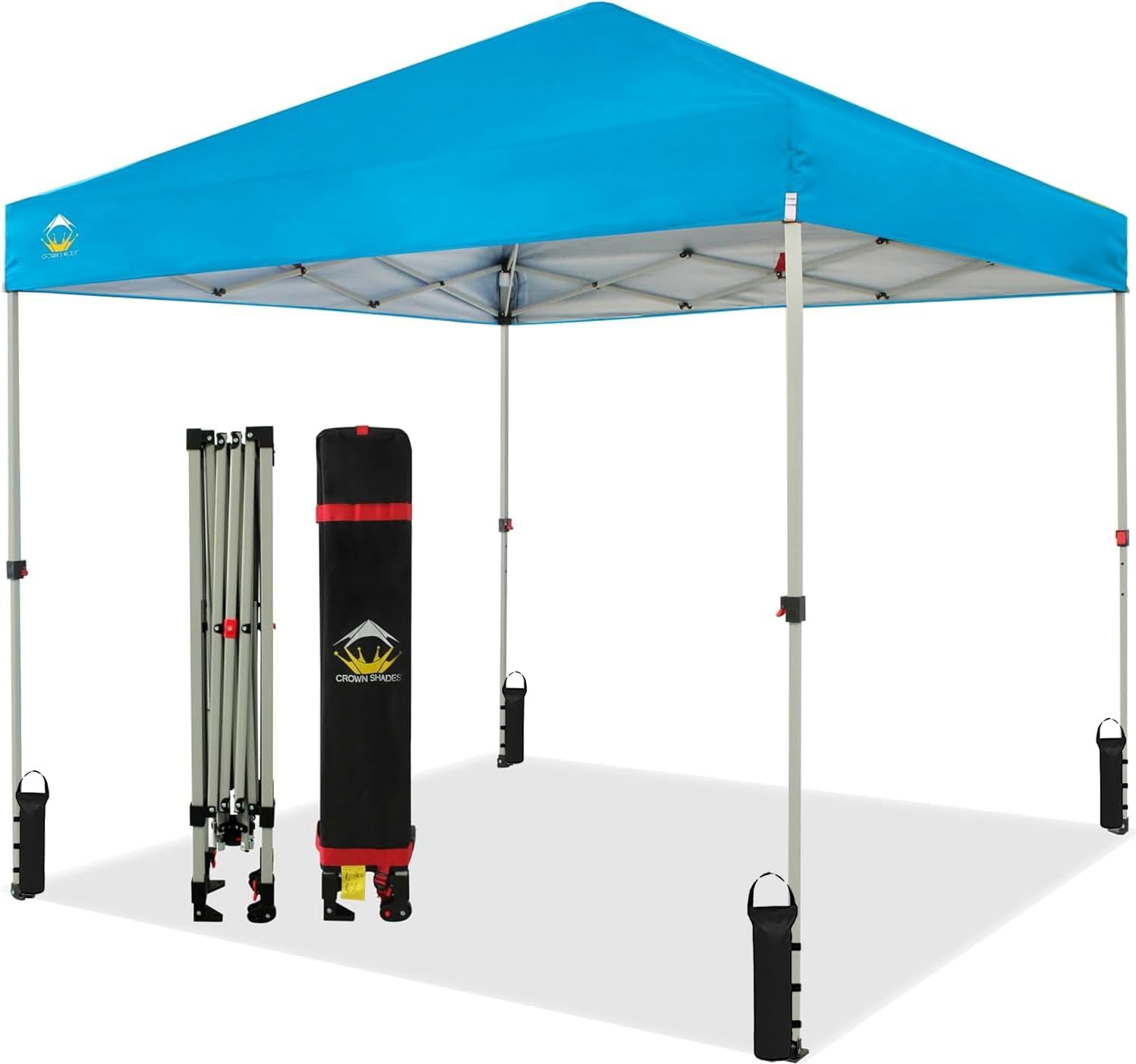 CROWN SHADES 10x10 Pop Up Canopy - Beach Tent with One Push Setup - Easy Outdoor Sun Shade for Events, Parties, Camping - Gazebo with STO-N-Go Cover Bag, Silver Coated Top, Black