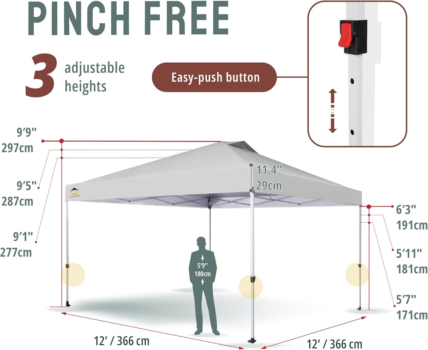 CROWN SHADES 10x10 Pop Up Canopy - Beach Tent with One Push Setup - Easy Outdoor Sun Shade for Events, Parties, Camping - Gazebo with STO-N-Go Cover Bag, Silver Coated Top, Black