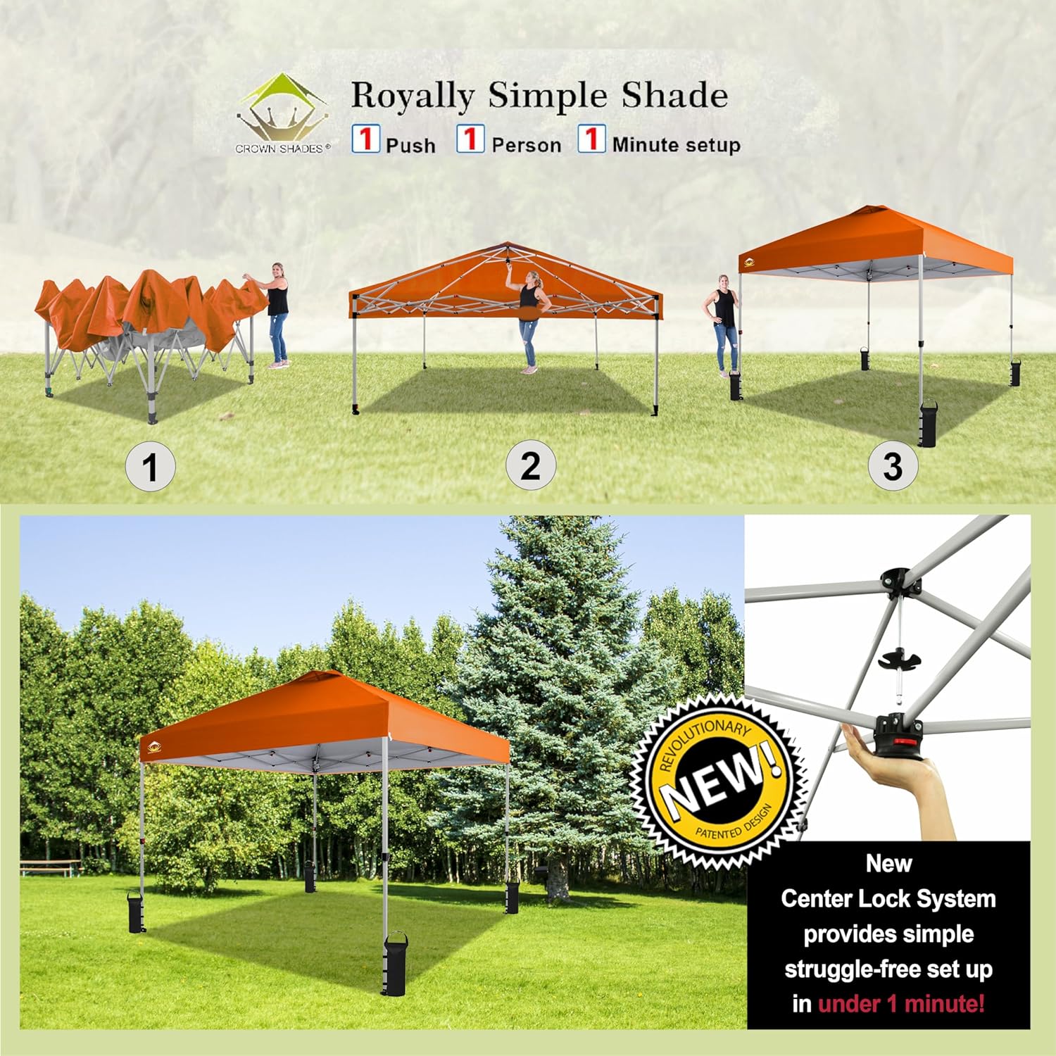 CROWN SHADES 10x10 Pop Up Canopy - Beach Tent with One Push Setup - Easy Outdoor Sun Shade for Events, Parties, Camping - Gazebo with STO-N-Go Cover Bag, Silver Coated Top, Black