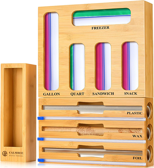 😍Today's Specials🎁9 IN 1 Storage Bag Organizer for Kitchen Drawer, Bamboo Foil and Plastic Wrap with Cutter