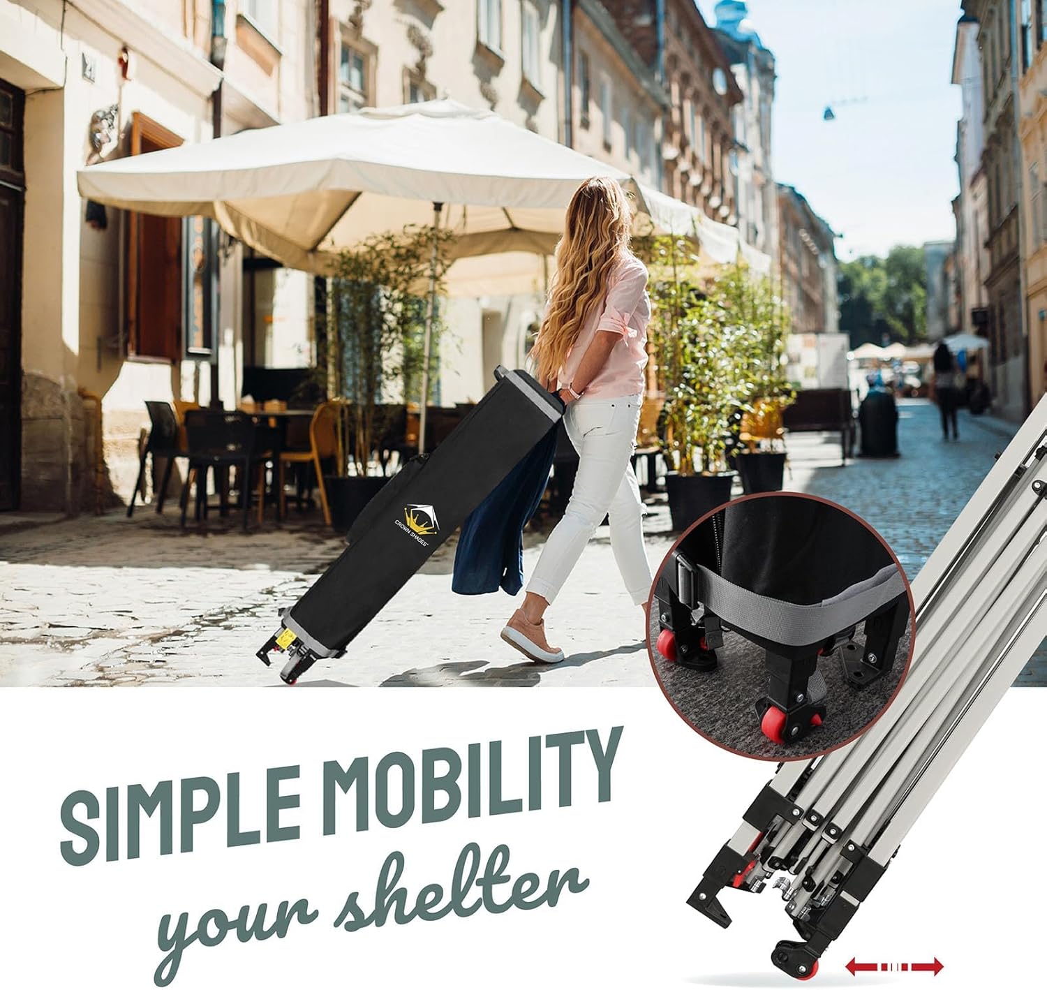 CROWN SHADES 10x10 Pop Up Canopy - Beach Tent with One Push Setup - Easy Outdoor Sun Shade for Events, Parties, Camping - Gazebo with STO-N-Go Cover Bag, Silver Coated Top, Black