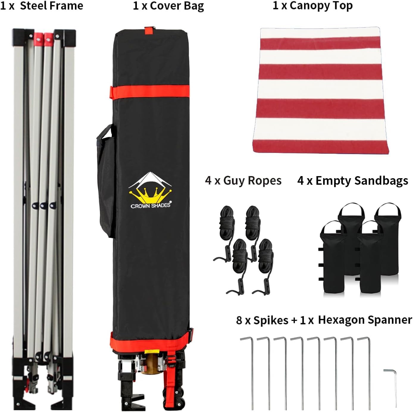 CROWN SHADES 10x10 Pop Up Canopy - Beach Tent with One Push Setup - Easy Outdoor Sun Shade for Events, Parties, Camping - Gazebo with STO-N-Go Cover Bag, Silver Coated Top, Black