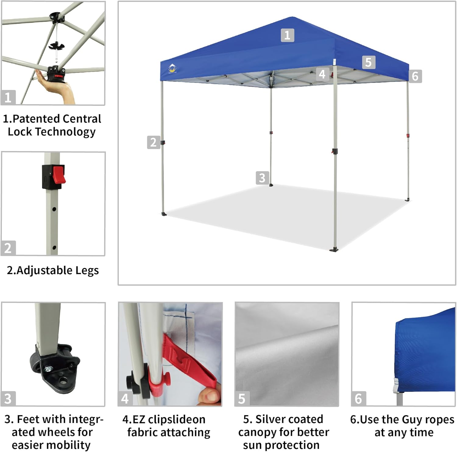 CROWN SHADES 10x10 Pop Up Canopy - Beach Tent with One Push Setup - Easy Outdoor Sun Shade for Events, Parties, Camping - Gazebo with STO-N-Go Cover Bag, Silver Coated Top, Black