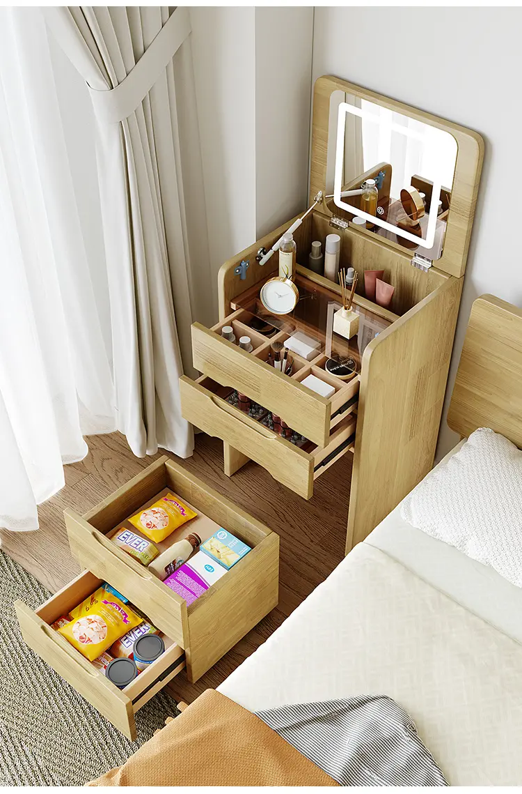 💕Bedroom solid wood simple mini dressing table flip cover bay window dressing table💞