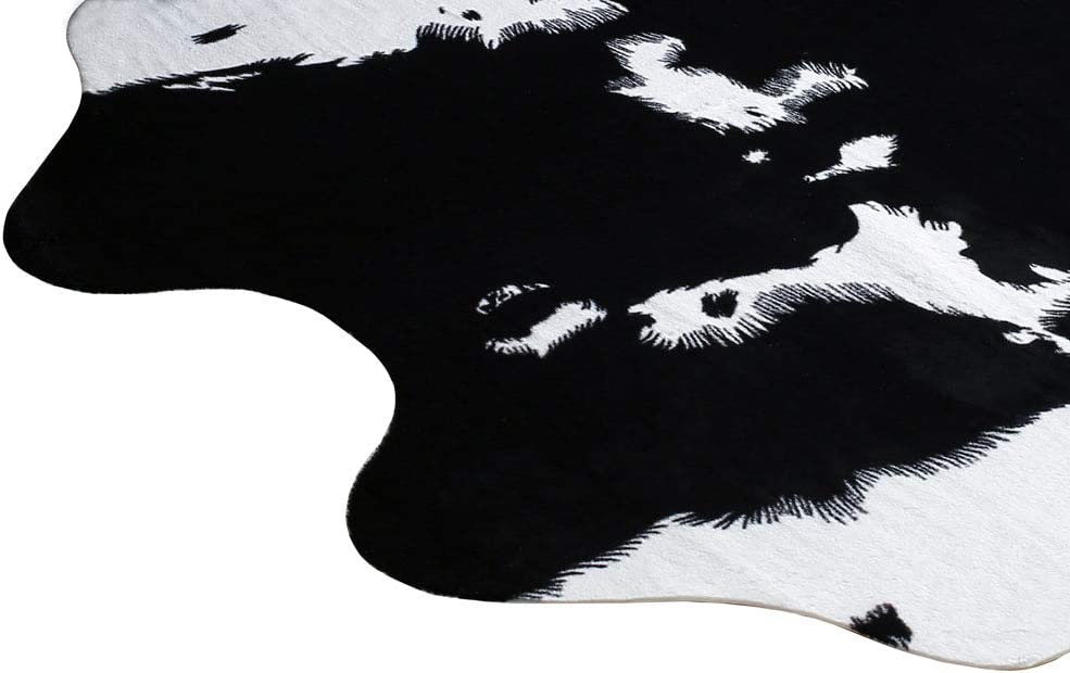 MustMat Cute Cow Print Rug Black and White Faux Cowhide Rugs Animal Printed Area Rug Carpet for Home 5.2x4.6 Feet