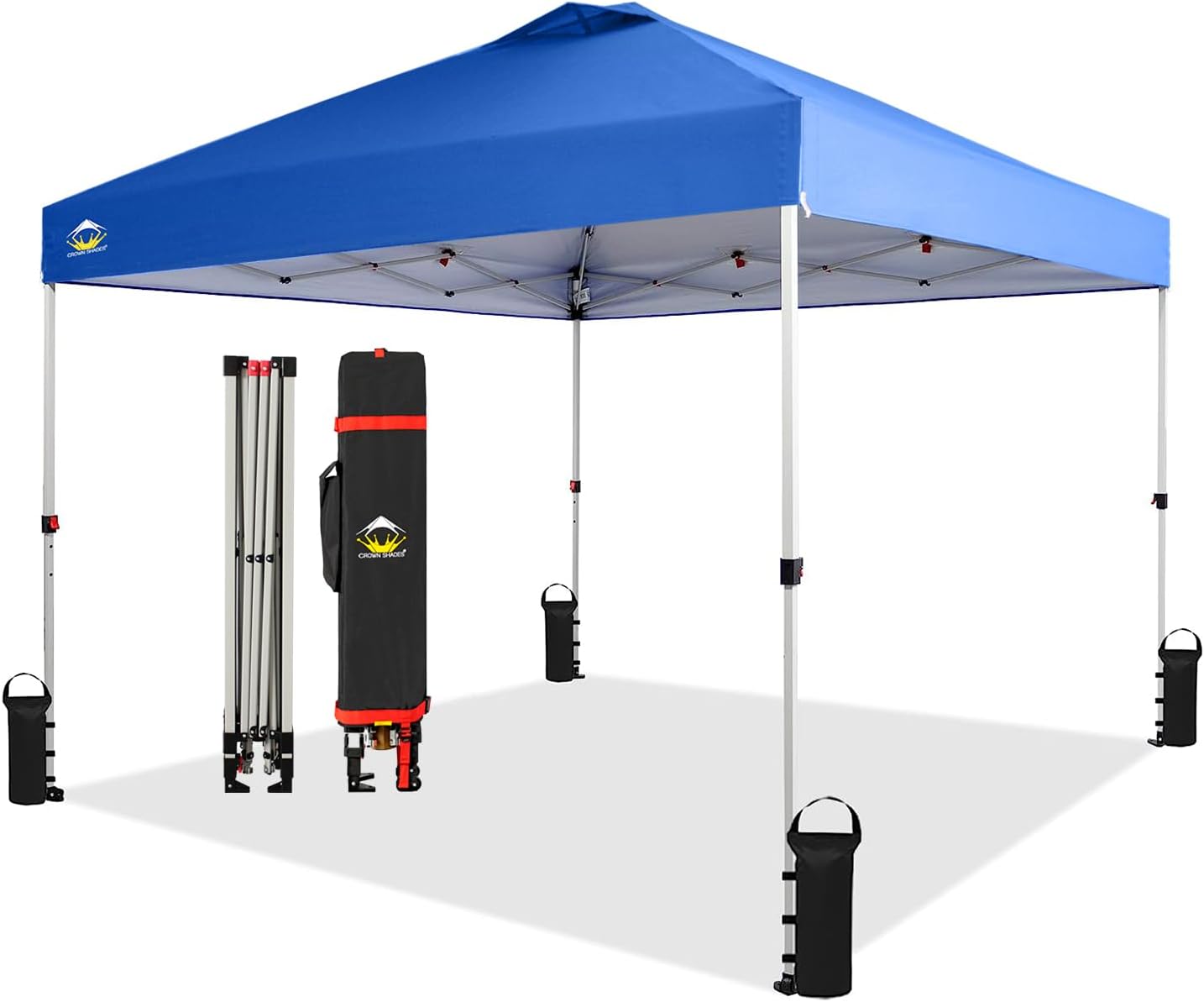 CROWN SHADES 10x10 Pop Up Canopy - Beach Tent with One Push Setup - Easy Outdoor Sun Shade for Events, Parties, Camping - Gazebo with STO-N-Go Cover Bag, Silver Coated Top, Black