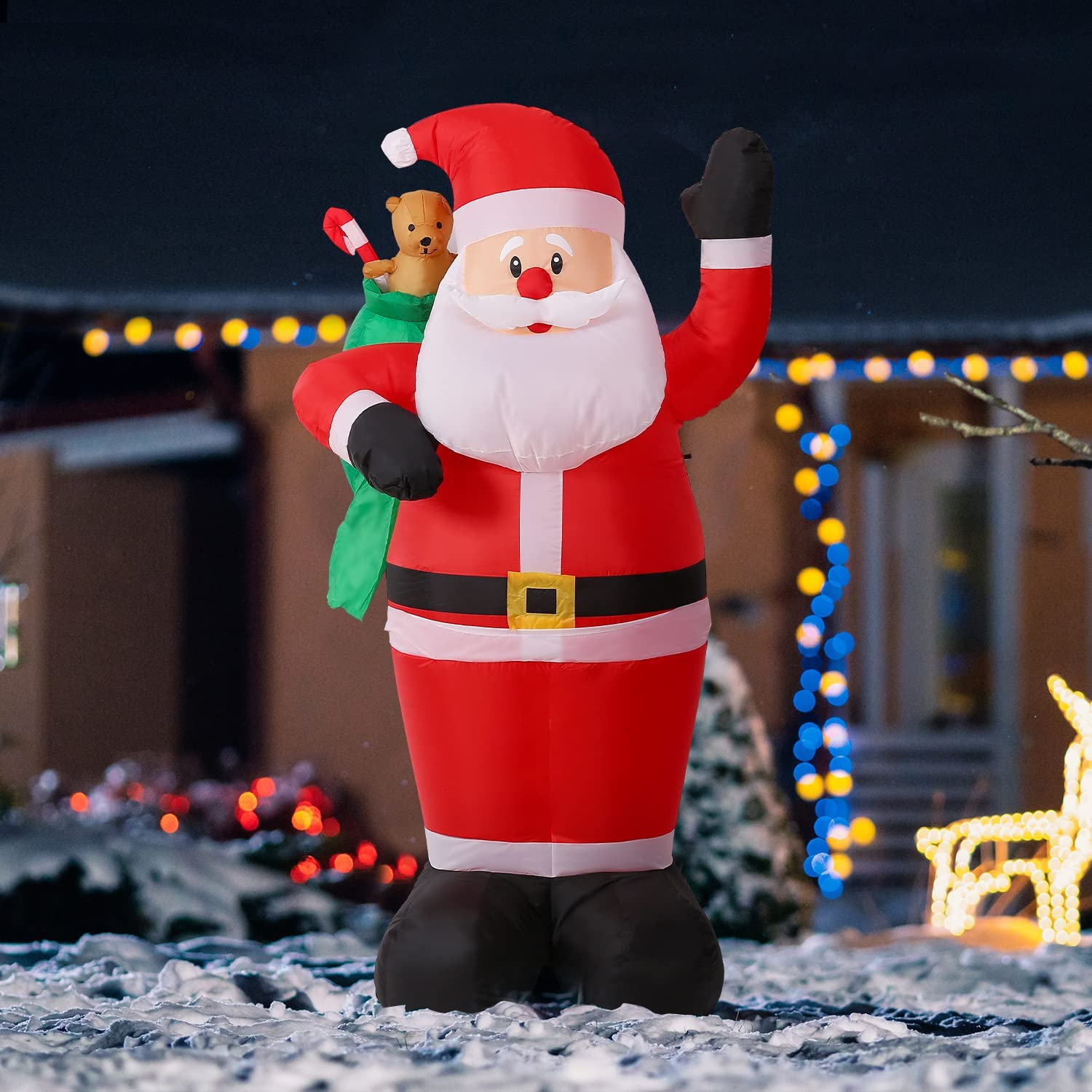 6 Ft Christmas Inflatables Santa Claus Outdoor Decorations, Build-in LED Light Blow up Yard Garden Lawn Decor for Christmas Holiday Party