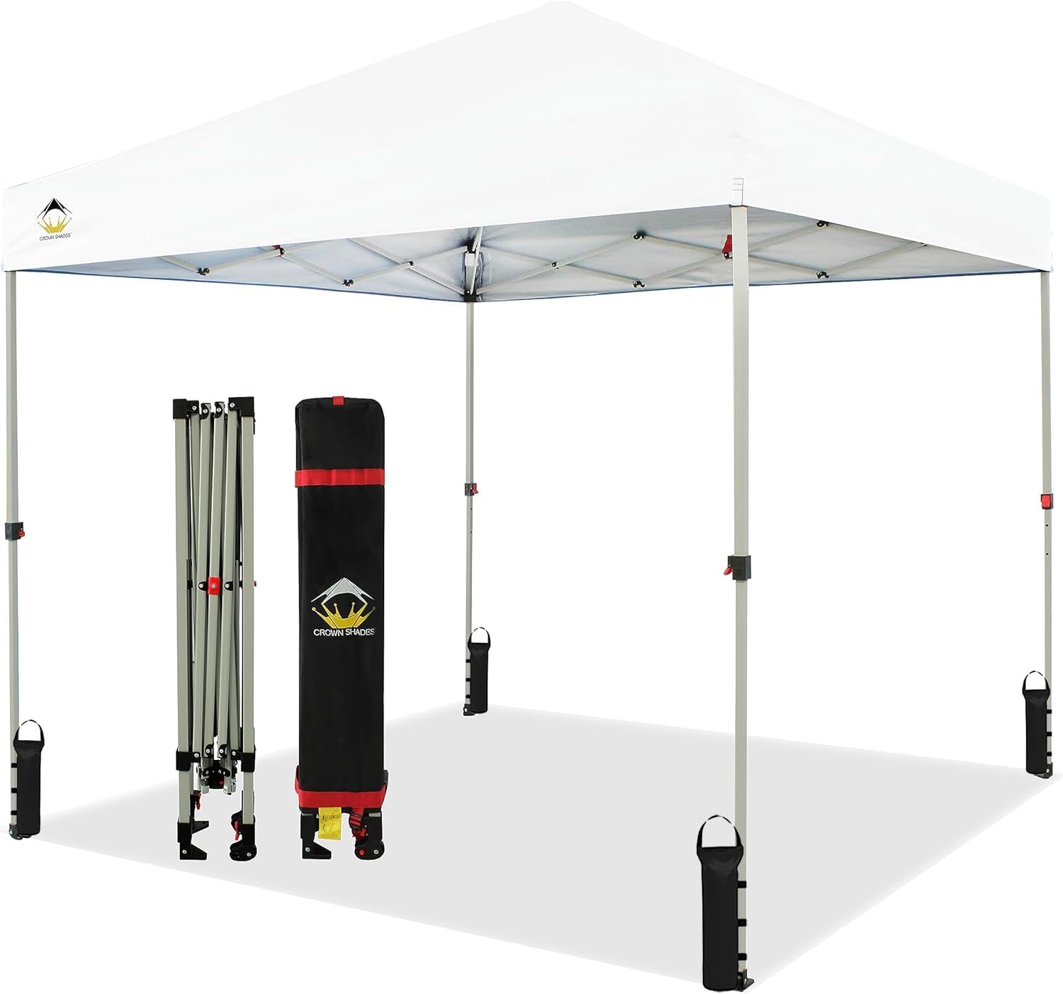 CROWN SHADES 10x10 Pop Up Canopy - Beach Tent with One Push Setup - Easy Outdoor Sun Shade for Events, Parties, Camping - Gazebo with STO-N-Go Cover Bag, Silver Coated Top, Black