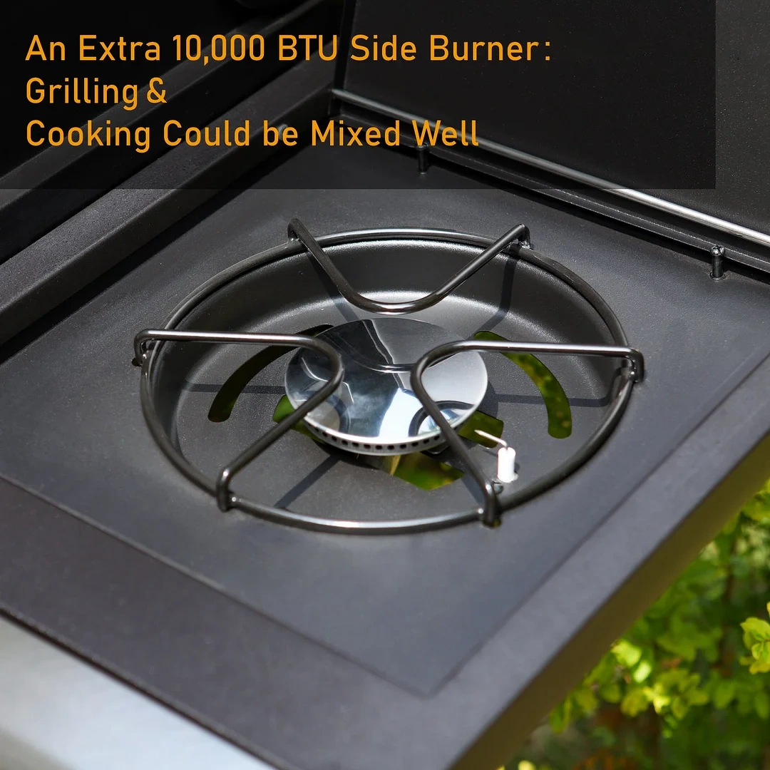 Patio Outdoor Portable Propane BBQ Gas Grill with 4 * 8000 BTU Grilling Burners and 10,000 Side Burner