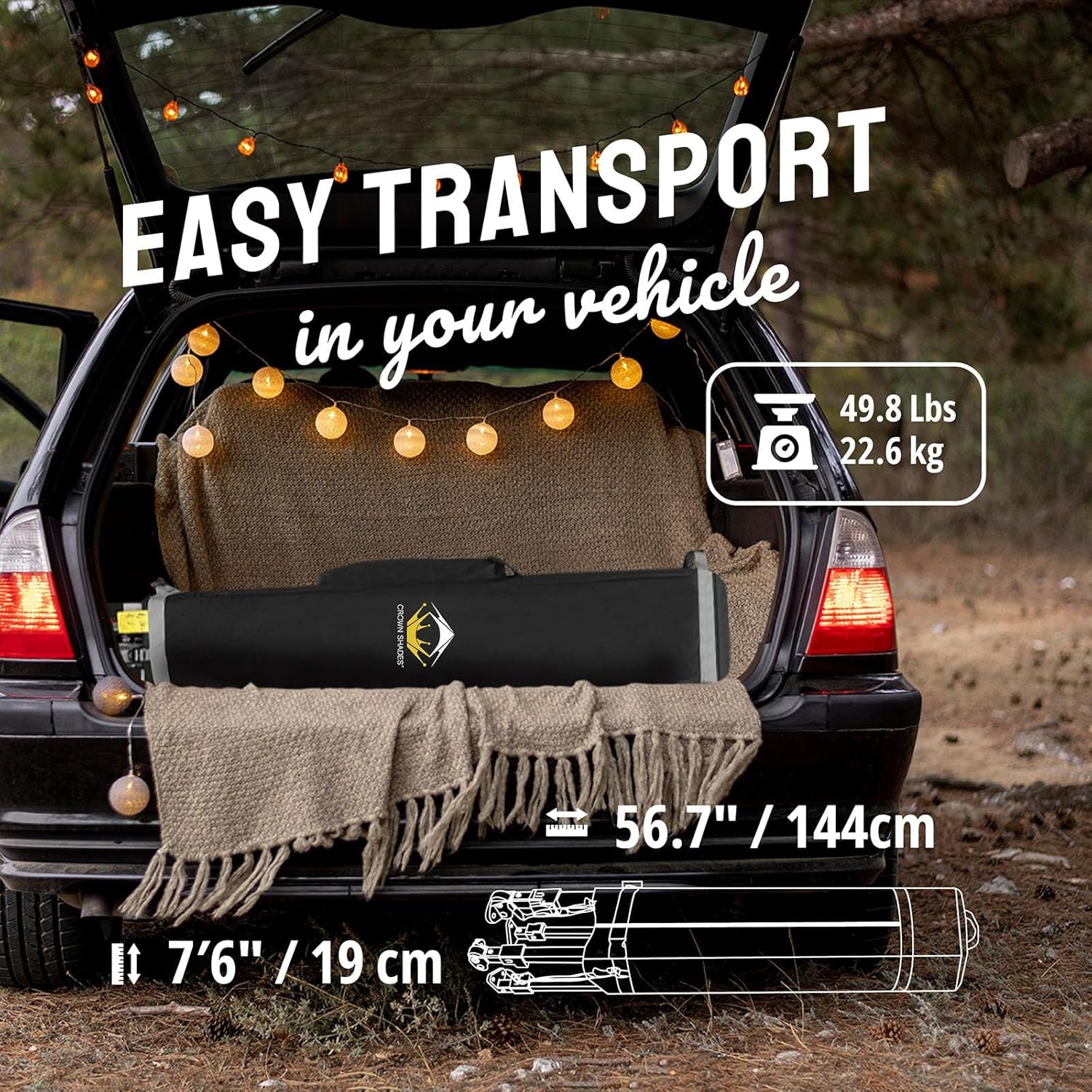 CROWN SHADES 10x10 Pop Up Canopy - Beach Tent with One Push Setup - Easy Outdoor Sun Shade for Events, Parties, Camping - Gazebo with STO-N-Go Cover Bag, Silver Coated Top, Black