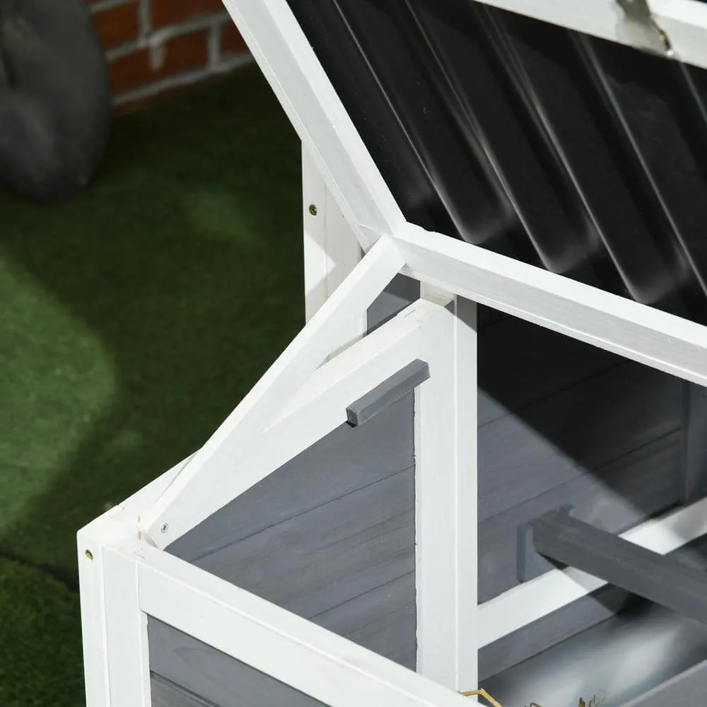 Wooden Chicken Coop with Run for 4 - 6 Chickens 68 in. x 59 in. x 42 in. Gray D51-348V00CG