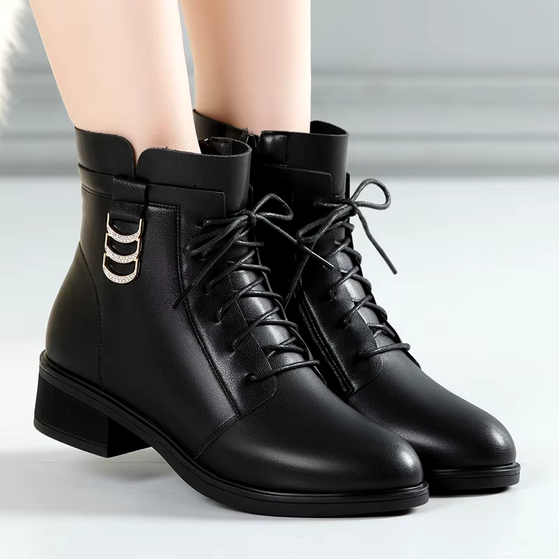 new fashion brown leather shoes 4cm long ankle boots for ladies with flat heel