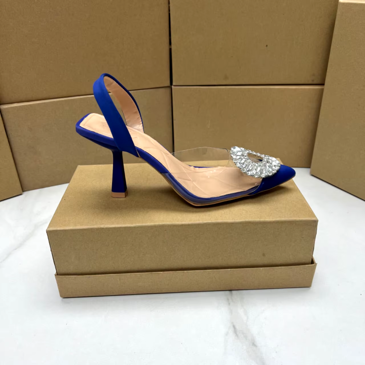 New fashion round buckle sexy transparent surface comfortable high heels pump rhinestone women sandals