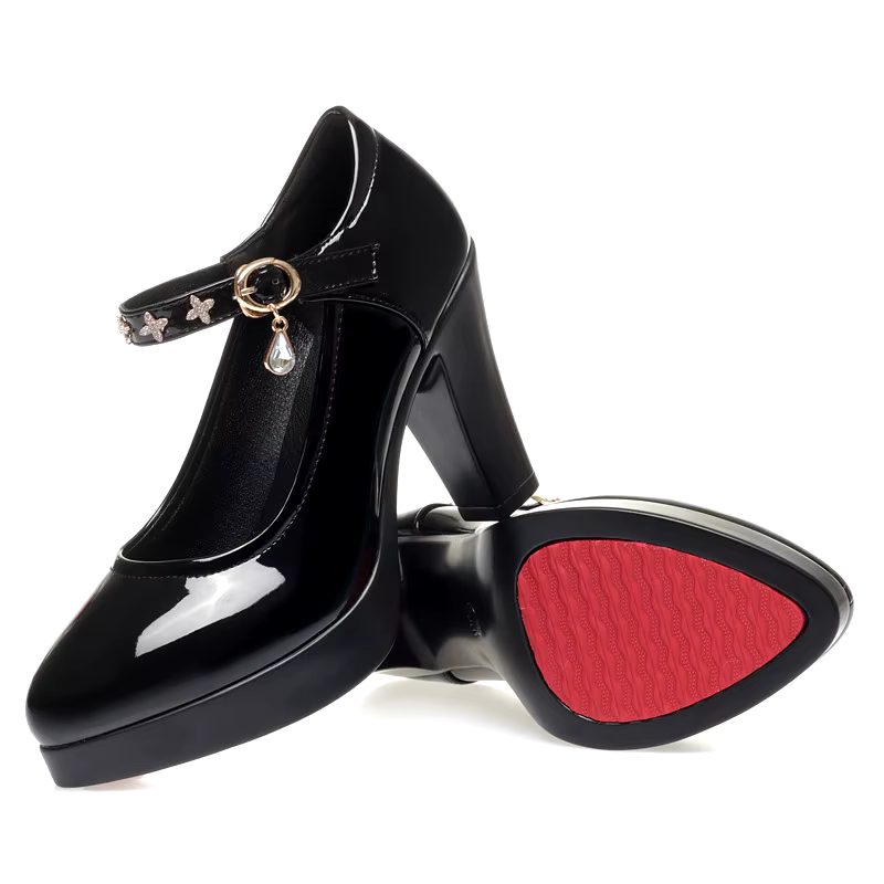 New luxury patent leather thin heel block elegant red bottom high heel shoes for women