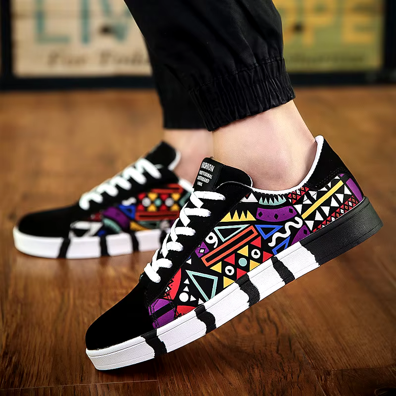 New breathable men's casual printed canvas skate shoes low top canvas trendy shoes