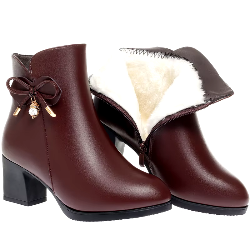 high quality fashion outdoor winter women shoes leather thick sole short heel ankle boots for women