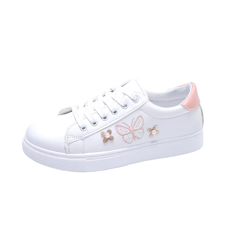New fashion spring breathable flat shoes leather lace-up sports casual shoes women 2024 white sneakers