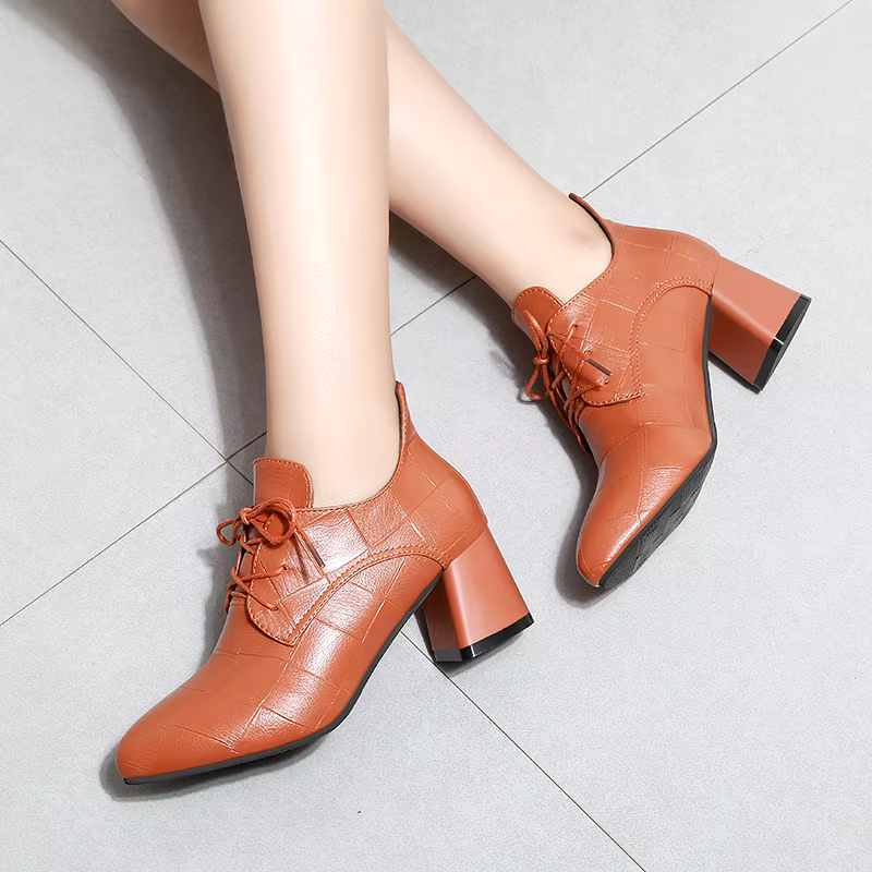 new short thick heel fashion comfortable pu leather ankle heel boots for ladies