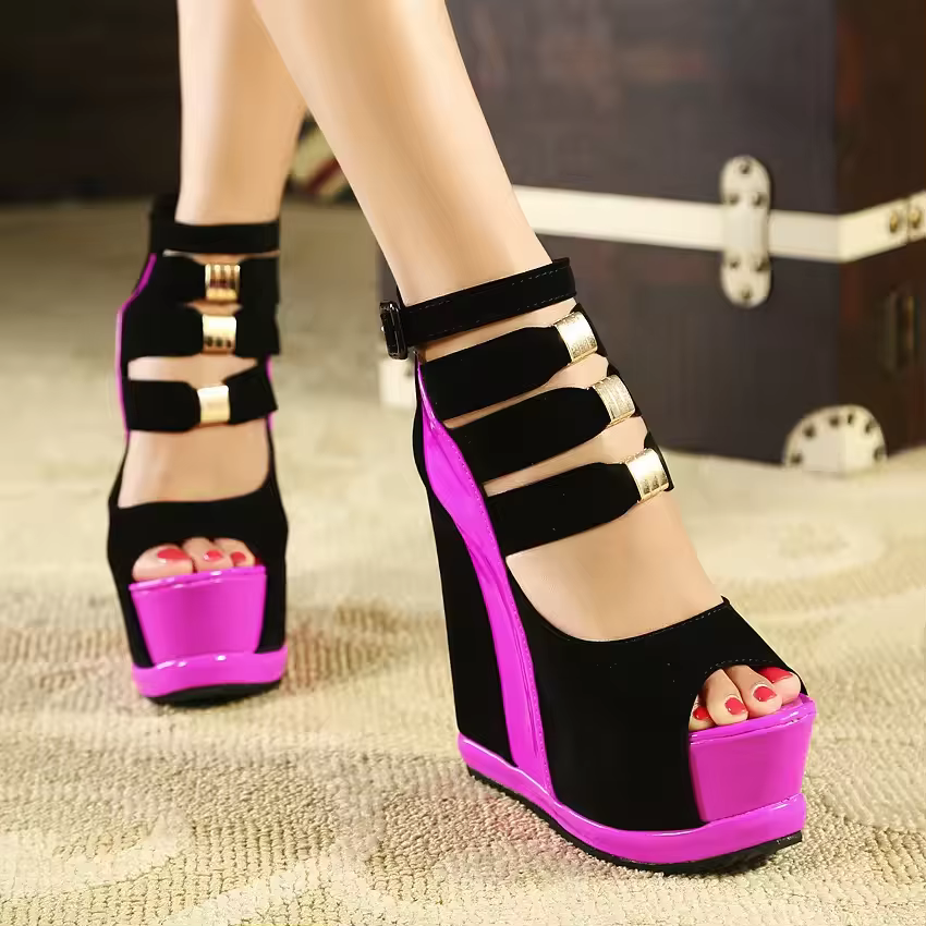 Summer new fashion Height increasing nightclub high heels waterproof platform colors wedge heel sandals Roman shoes
