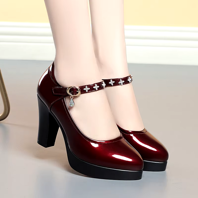 New luxury patent leather thin heel block elegant red bottom high heel shoes for women