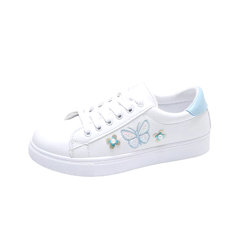 New fashion spring breathable flat shoes leather lace-up sports casual shoes women 2024 white sneakers