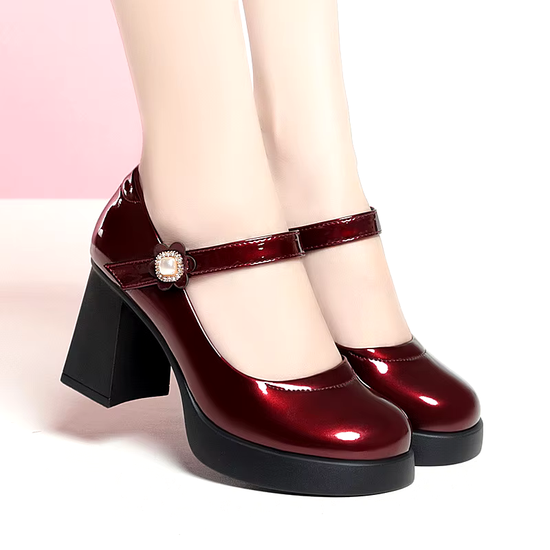 New Style retro fashion elegant medium heel square toe chunky heel retro loafers comfort black platform mary jane