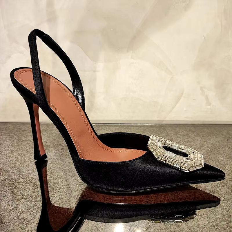 Spring and summer new rhinestone pointed sexy oval rhinester buckle hollow party stiletto high heels woman sandal