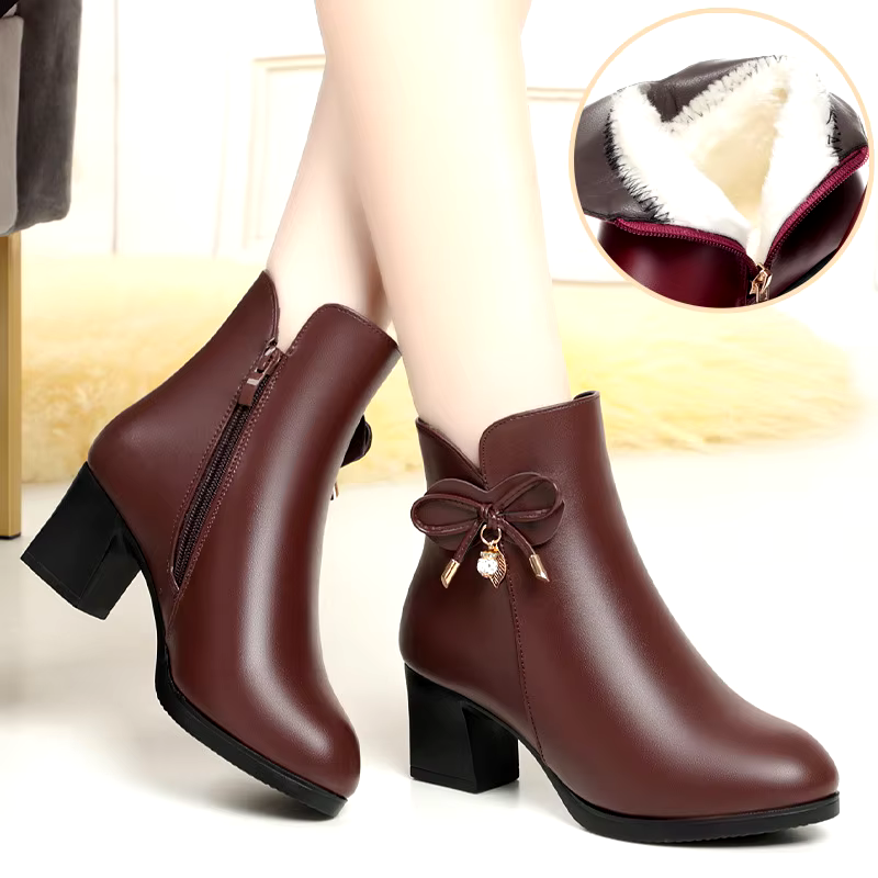 high quality fashion outdoor winter women shoes leather thick sole short heel ankle boots for women
