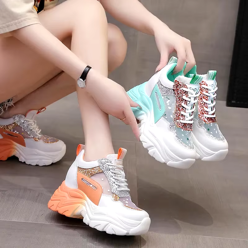 New fashion mesh breathable hollow elevation leisure height increasing platform sports shoes sneakers