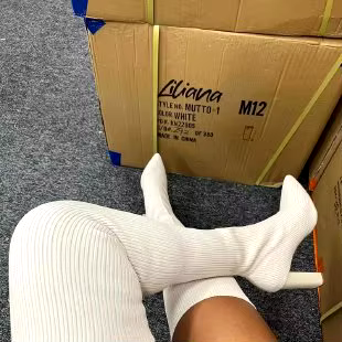 fashion high quality sexy high heel long thigh high boots knit upper elastic sock over knee high boots