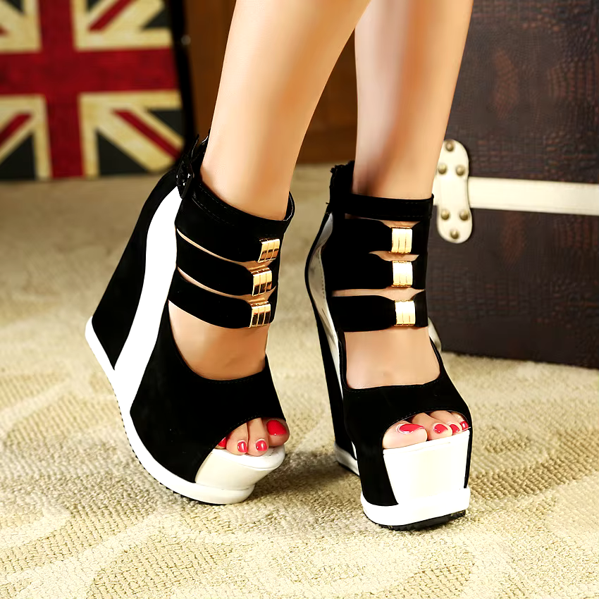 Summer new fashion Height increasing nightclub high heels waterproof platform colors wedge heel sandals Roman shoes
