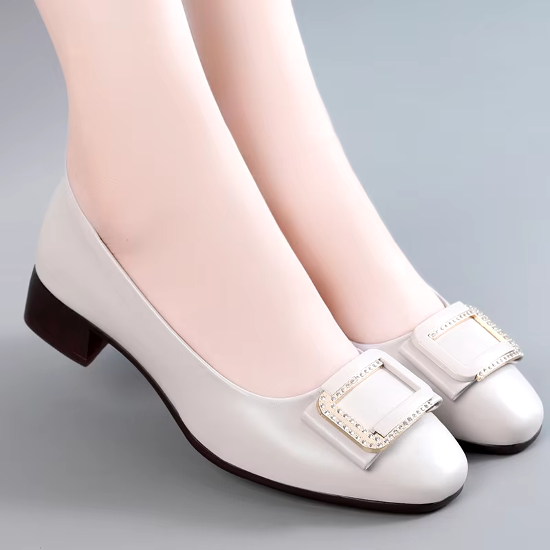 Round toe comfortable lightweight soft-soled mid-heels slip on casual genuine leather pumps shoes