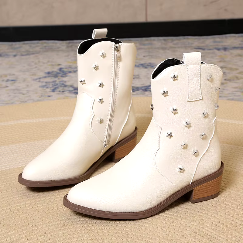 Plus size new design stock black 4cm comfortable pu leather shoes casual chunky heel vintage ankle boots for women