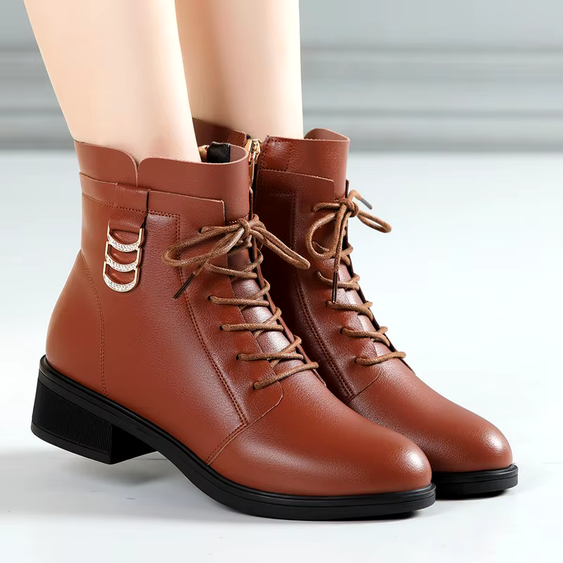 new fashion brown leather shoes 4cm long ankle boots for ladies with flat heel