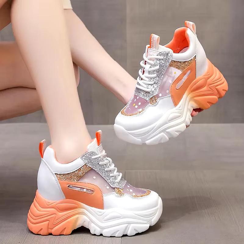 New fashion mesh breathable hollow elevation leisure height increasing platform sports shoes sneakers