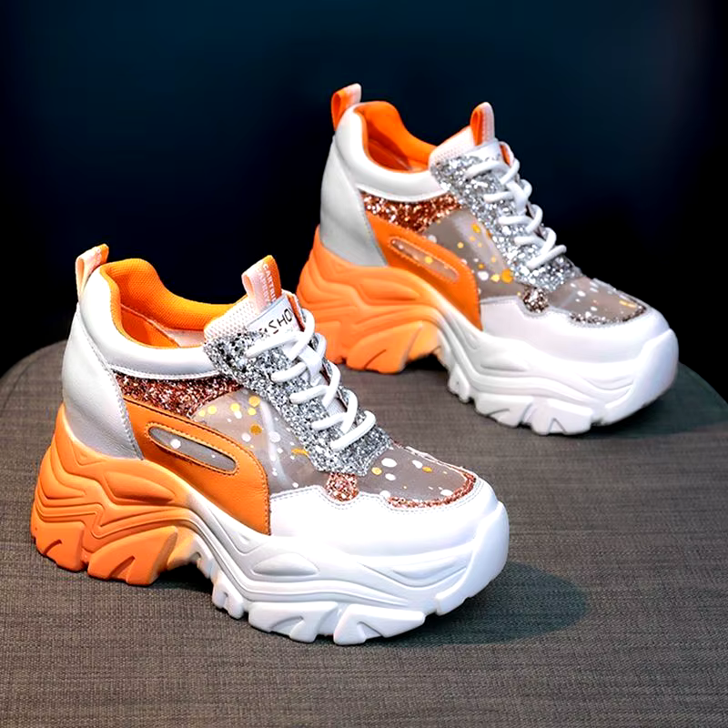 New fashion mesh breathable hollow elevation leisure height increasing platform sports shoes sneakers