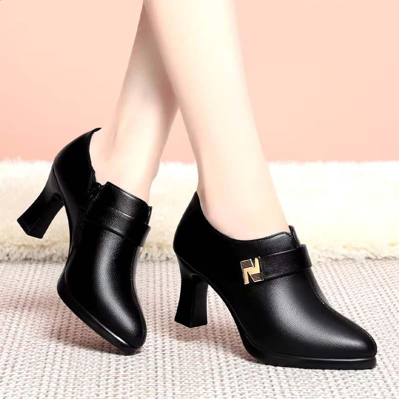 fashion 7cm heel leather zipper casual ankle boots heels for women new styles