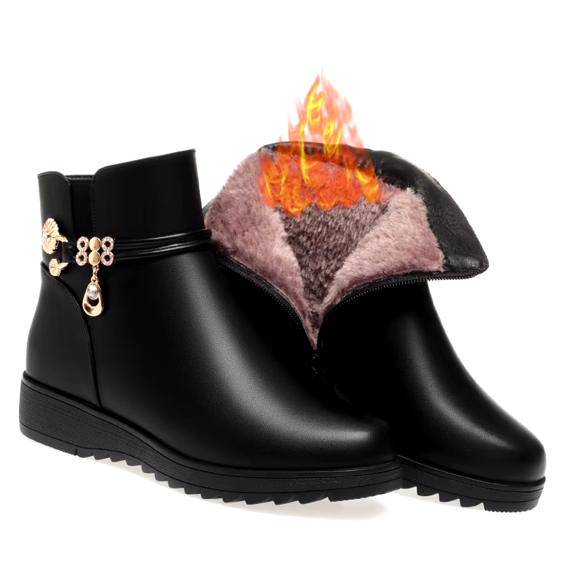 new design winter round toe mature sexy ladies black Soft soled cotton shoes comfortable warm leather shoes boots
