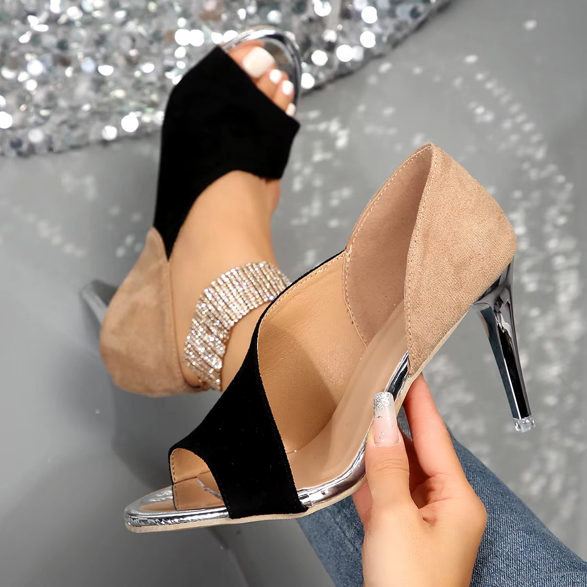 New summer sexy fashion Set foot side empty fish mouth matching color stiletto pumps heels sandals for women