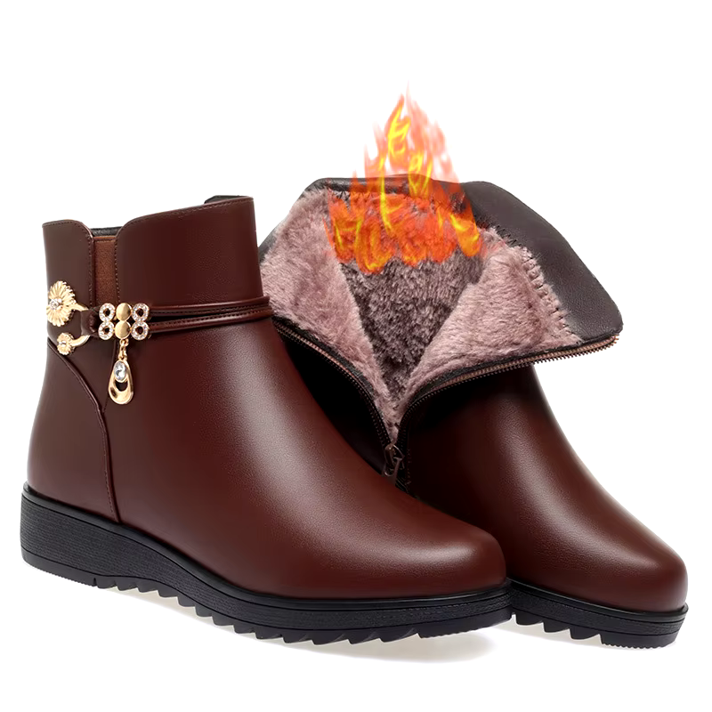 new design winter round toe mature sexy ladies black Soft soled cotton shoes comfortable warm leather shoes boots