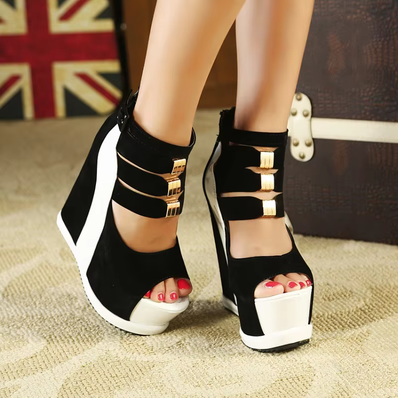 Summer new fashion Height increasing nightclub high heels waterproof platform colors wedge heel sandals Roman shoes
