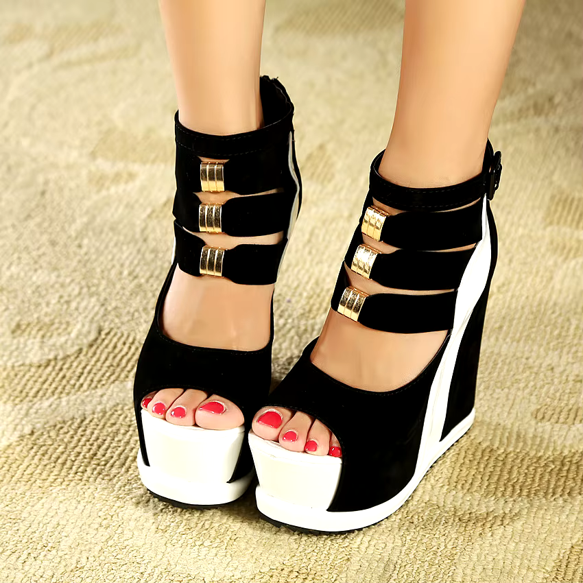 Summer new fashion Height increasing nightclub high heels waterproof platform colors wedge heel sandals Roman shoes