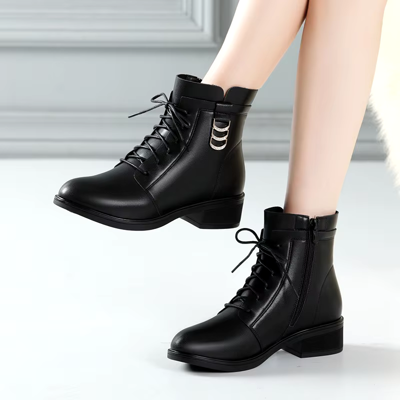 new fashion brown leather shoes 4cm long ankle boots for ladies with flat heel