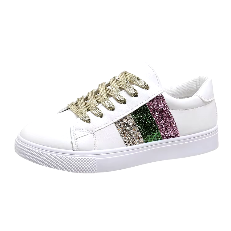 High quality classic fashion microfiber Sequin white skateboard vulcanized casual shoes women's sneaker