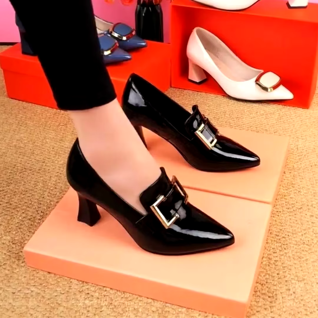 cheap latest hot high heel  Pointed toe black patent leather sexy red bottom hollow stiletto red heels