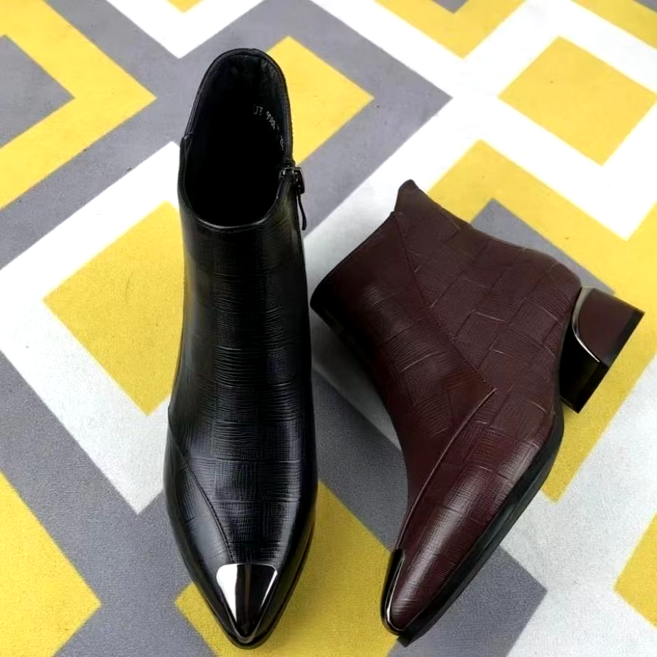 latest fashion pointed toe pu leather block heels boots lady high heel ankle boot shoes