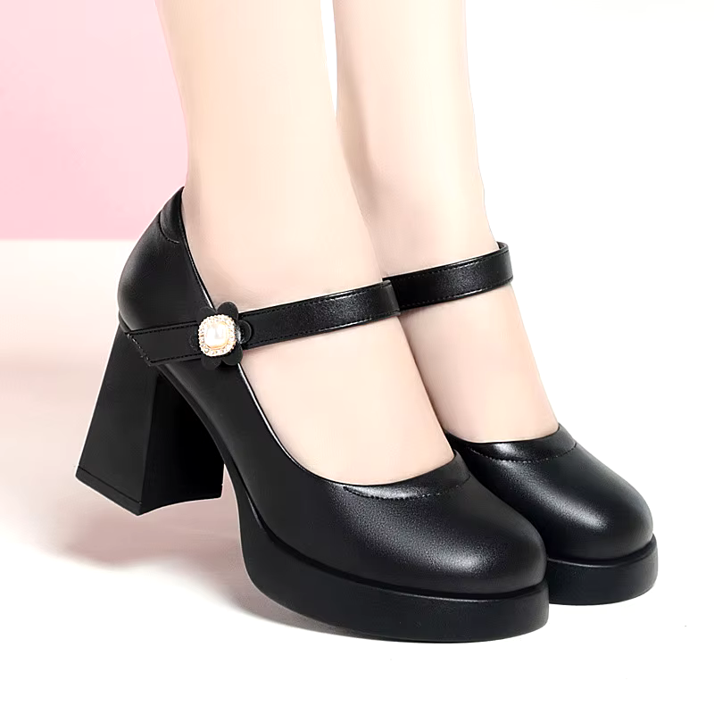 New Style retro fashion elegant medium heel square toe chunky heel retro loafers comfort black platform mary jane