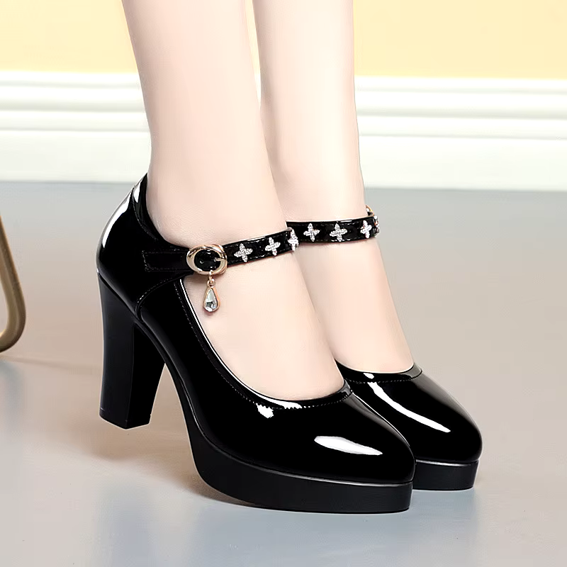 New luxury patent leather thin heel block elegant red bottom high heel shoes for women