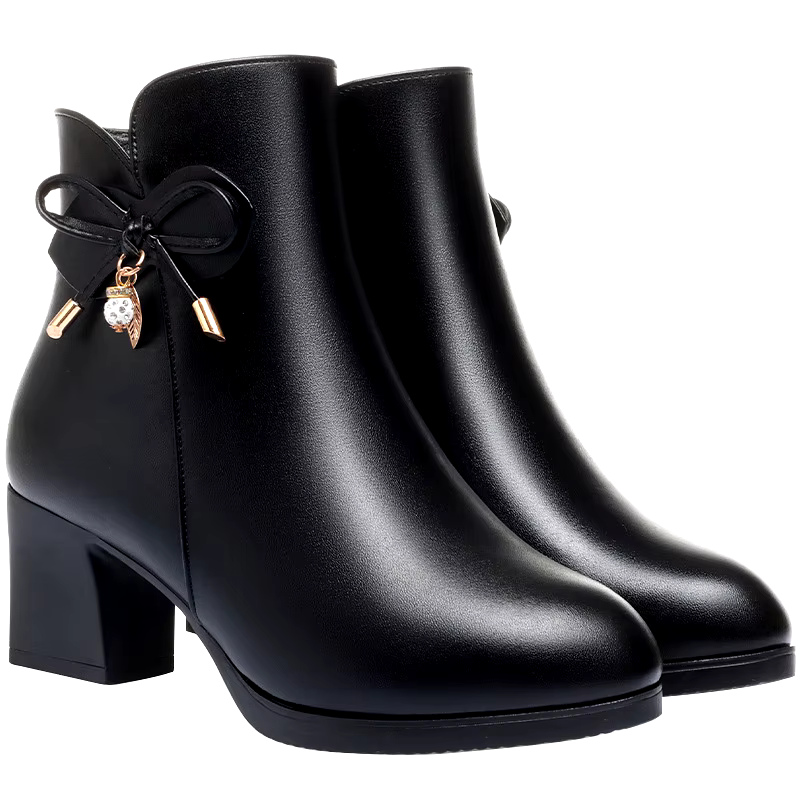 high quality fashion outdoor winter women shoes leather thick sole short heel ankle boots for women