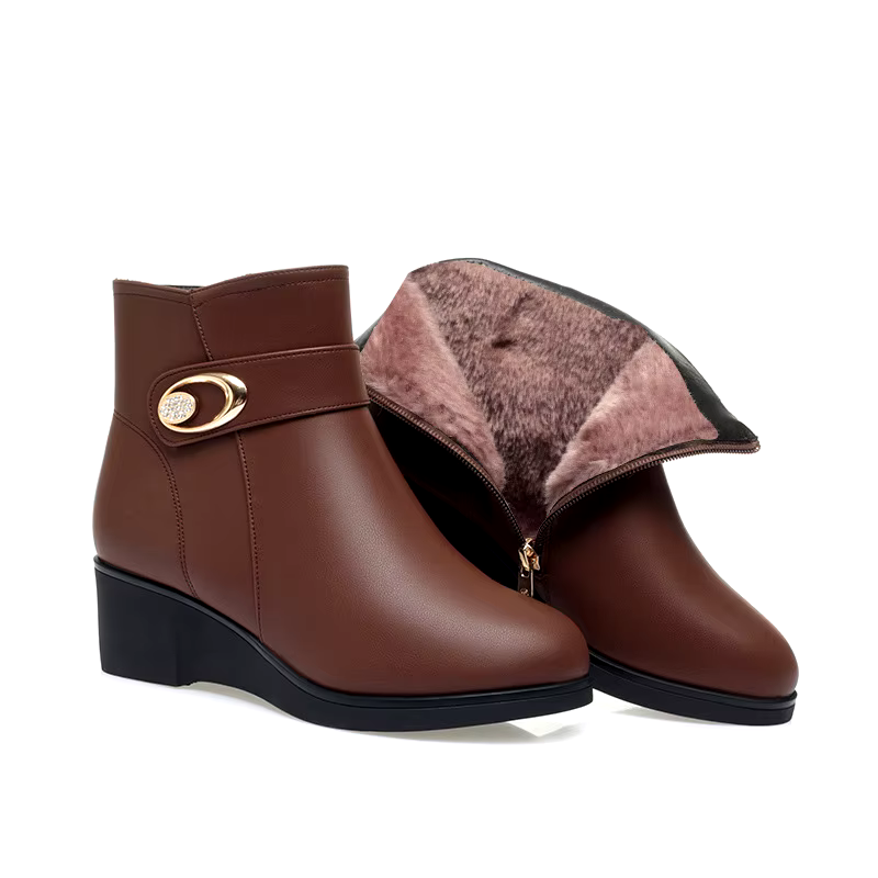 hot sale winter warm black leather wedge heel ankle boots wedges shoes ladies women